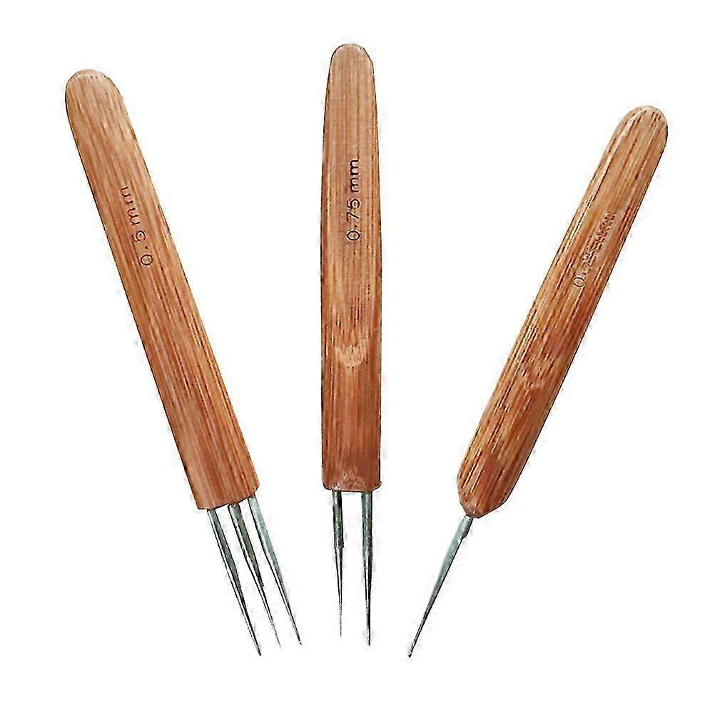 3pcs 0.75mm Bamboo Crochet Needles Single & Double End Set