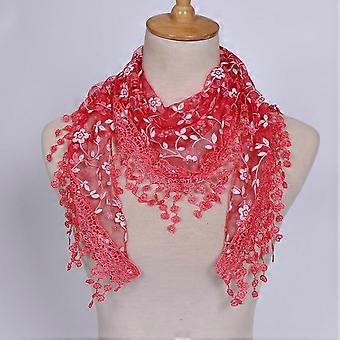 Silk Scarf for Women Lace Scarf Lightweight Scarf for Women Lace Tassel Wrap Scarf Floral Women Scarf Sheer Shawl Scarf Watermelon Red One Size