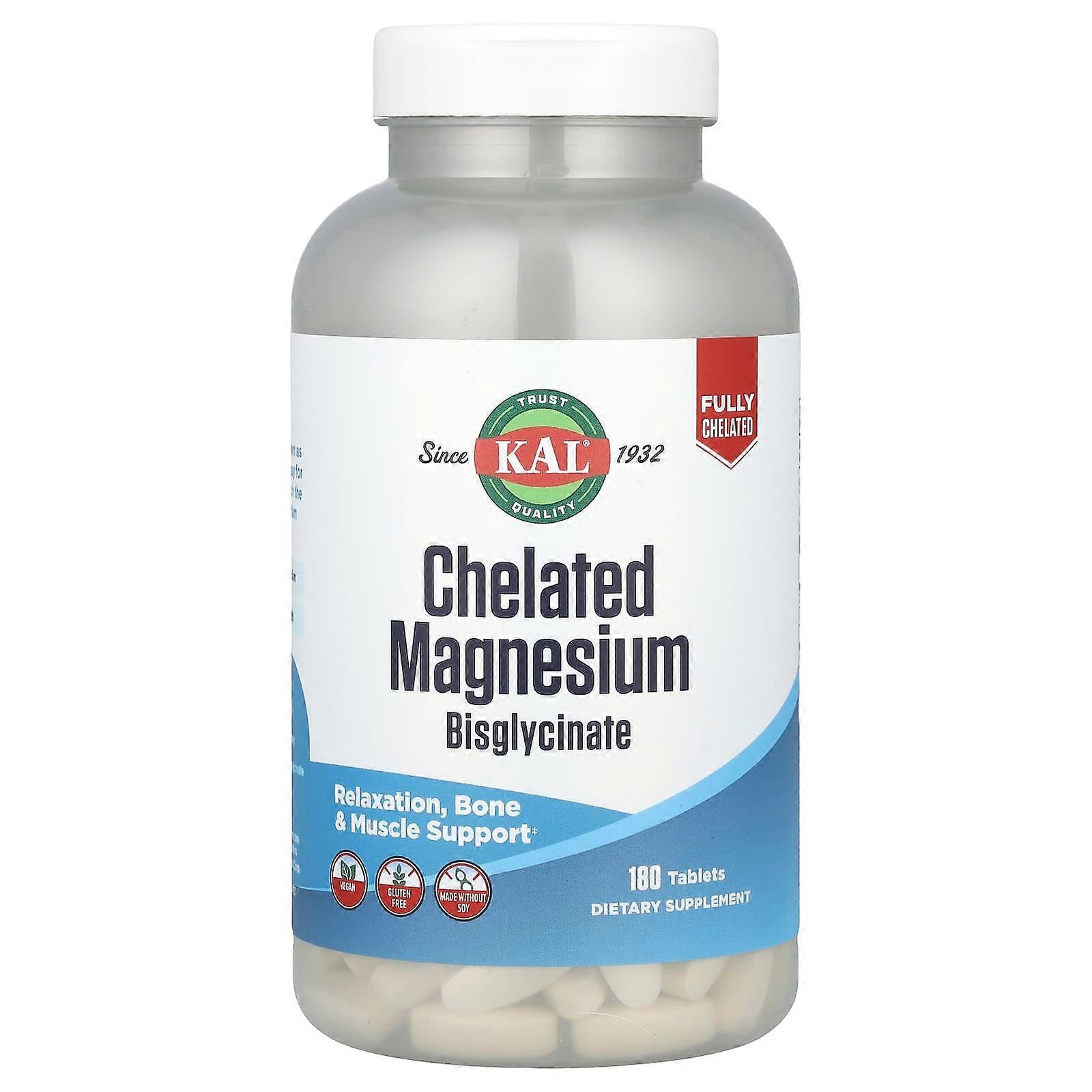 KAL, Chelated Magnesium Bisglycinate, 180 Tablets