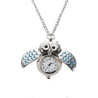 Cartoon Owl Wing Pocket Watch Quartz Analog Pendant Necklace Xmas Gift