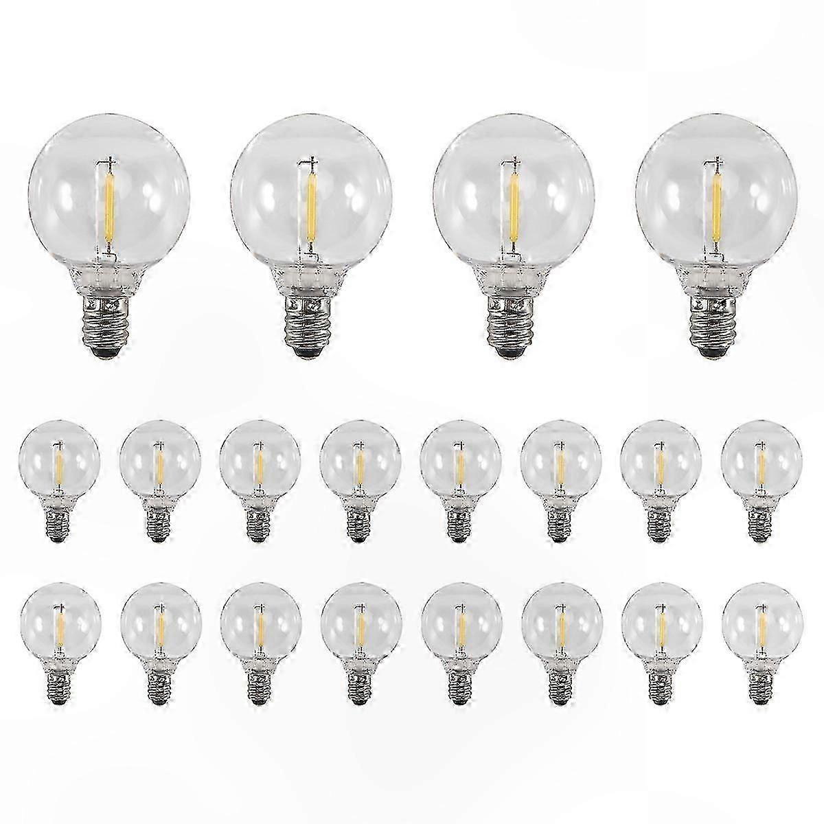20-Pack E12 Base G40 LED Globe Bulbs, Shatterproof Replacement Lights for Solar String Decorative Lighting
