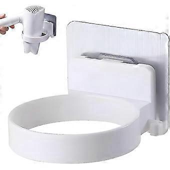 Föhnhouder zonder boren - Wit - Kunststof - Rond - Zelfklevend - Geschikt voor badkamer, slaapkamer, kapperszaak, hotel