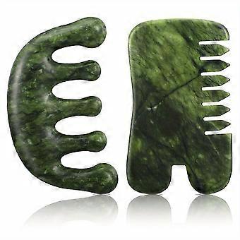 2 Pcs Jade Massage Comb, Gua Sha Scalp Comb for Head Body Spa, Multifunctional Natural Hair Care Comb for Thick Hair