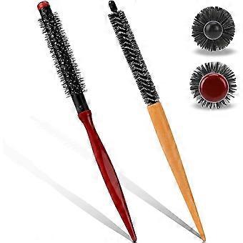Mini round hairbrush (2-pack), mini roller brush, stiff nylon bristles, professional salon hairbrush, suitable for blow-drying and styling curly hair.