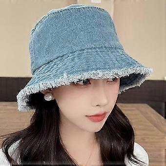 Femmes Chapeau De Seau Protection Solaire Anti-UV Large Bord Déchiré Plat Top Pliable Rétro Coupe-Vent Respirant En Plein Air Camping Pêche Chapeau De Soleil