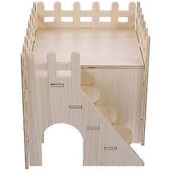Wooden Small Pet Hideout House with Ladder, Durable Wood Cage Accessory for Hamster Guinea Pig Rabbit Hedgehog, 20 x 15 x 15 cm