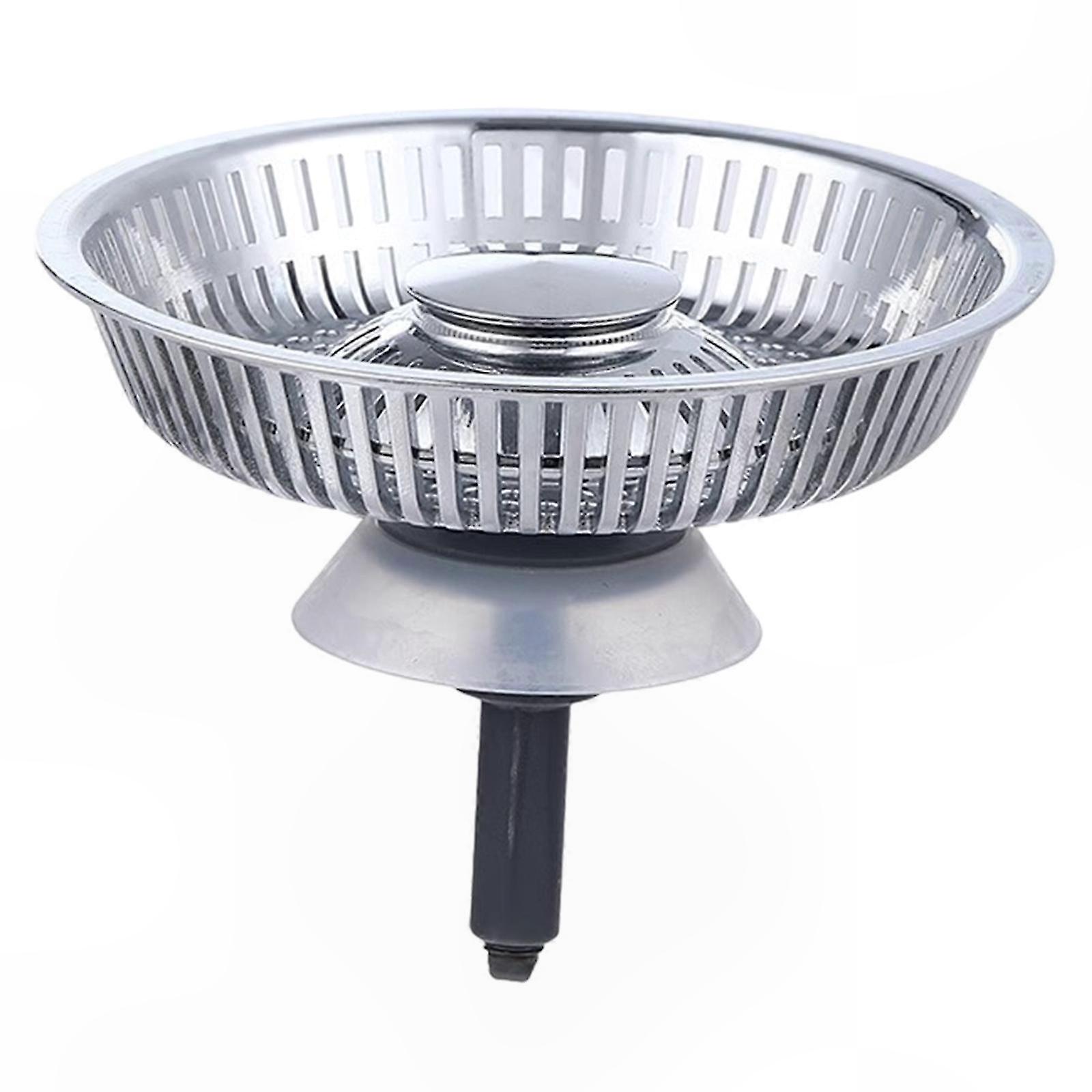 Universal Sink Drain Strainer Basket, Push-Type Bounce Core, Anti-Clogging, Silver