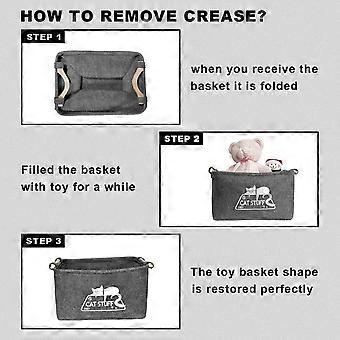 Cat Toy Storage Basket with Handles, Felt Pet Toy Bin Box Organizer for Cat Toys and Accessories