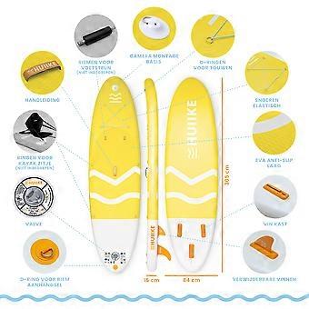 Inflatable SUP-lauta, 10 jalkaa, keltainen - 15 cm paksu - maksimikuorma 130 kg - valmistettu PVC-materiaalista.