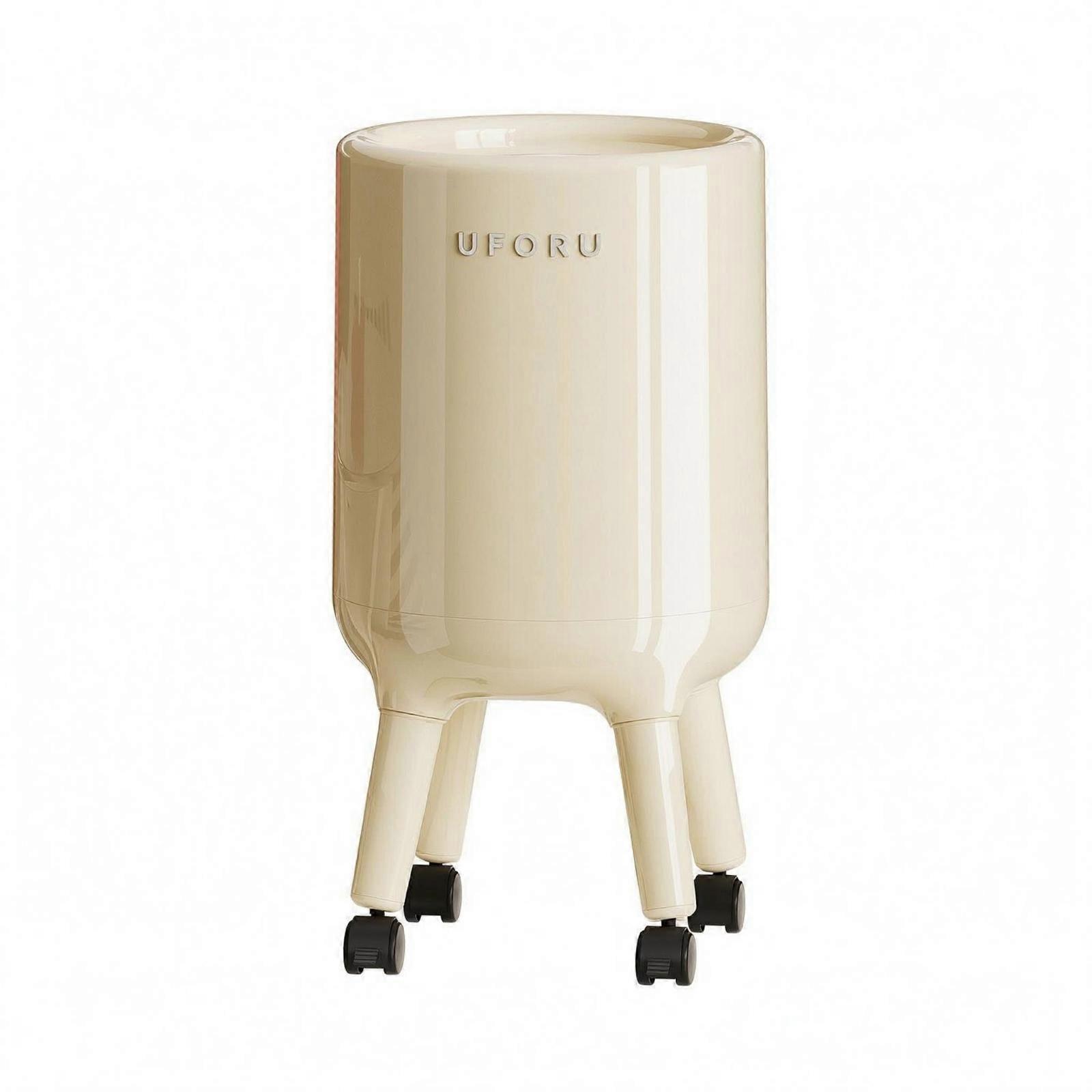 Cylindrical Trash Bin Casters Rolling Trash Can Freestanding Floor Bin