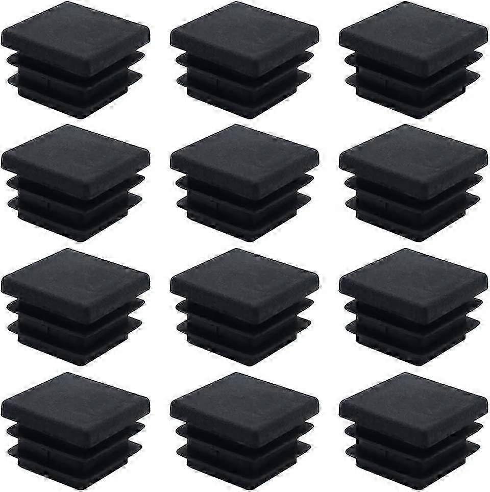 40 Pack Black Square Plastic Cap Plug, 20mm x 20mm for Pipe Insert