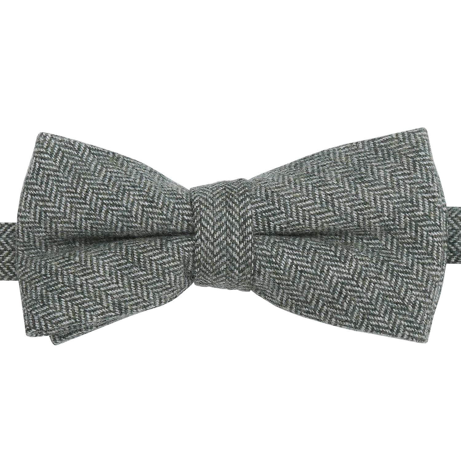 Olive Herringbone Pre-Tied Bow Tie