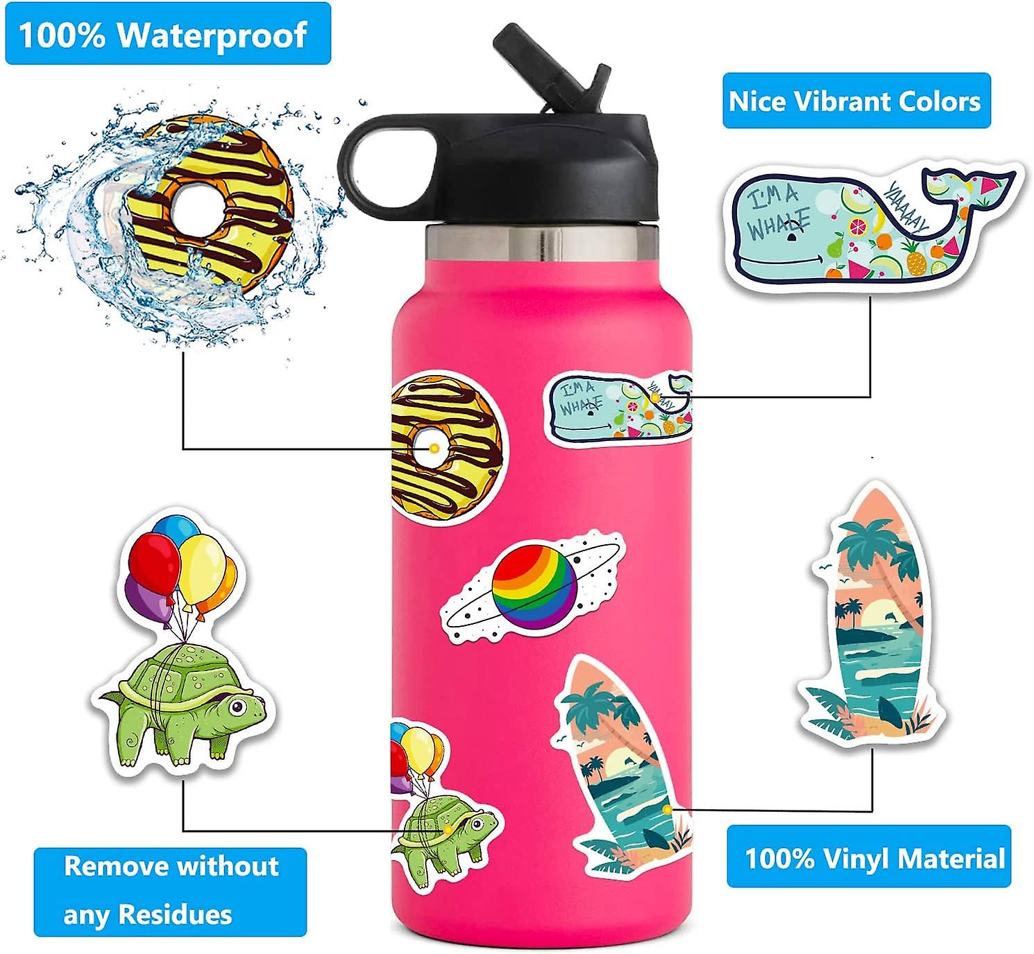 200 Pcs Stickers for Water Bottles, Cute Vinyl Waterproof Laptop