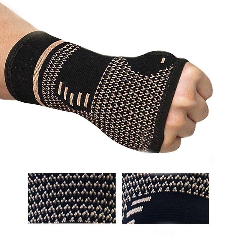 1pc Copper Professional Wristband Sports Safety Compression Gloves Wrist Guard Arthritis Brace Sleeve Support Elastic Palm Hand-black And Yellow