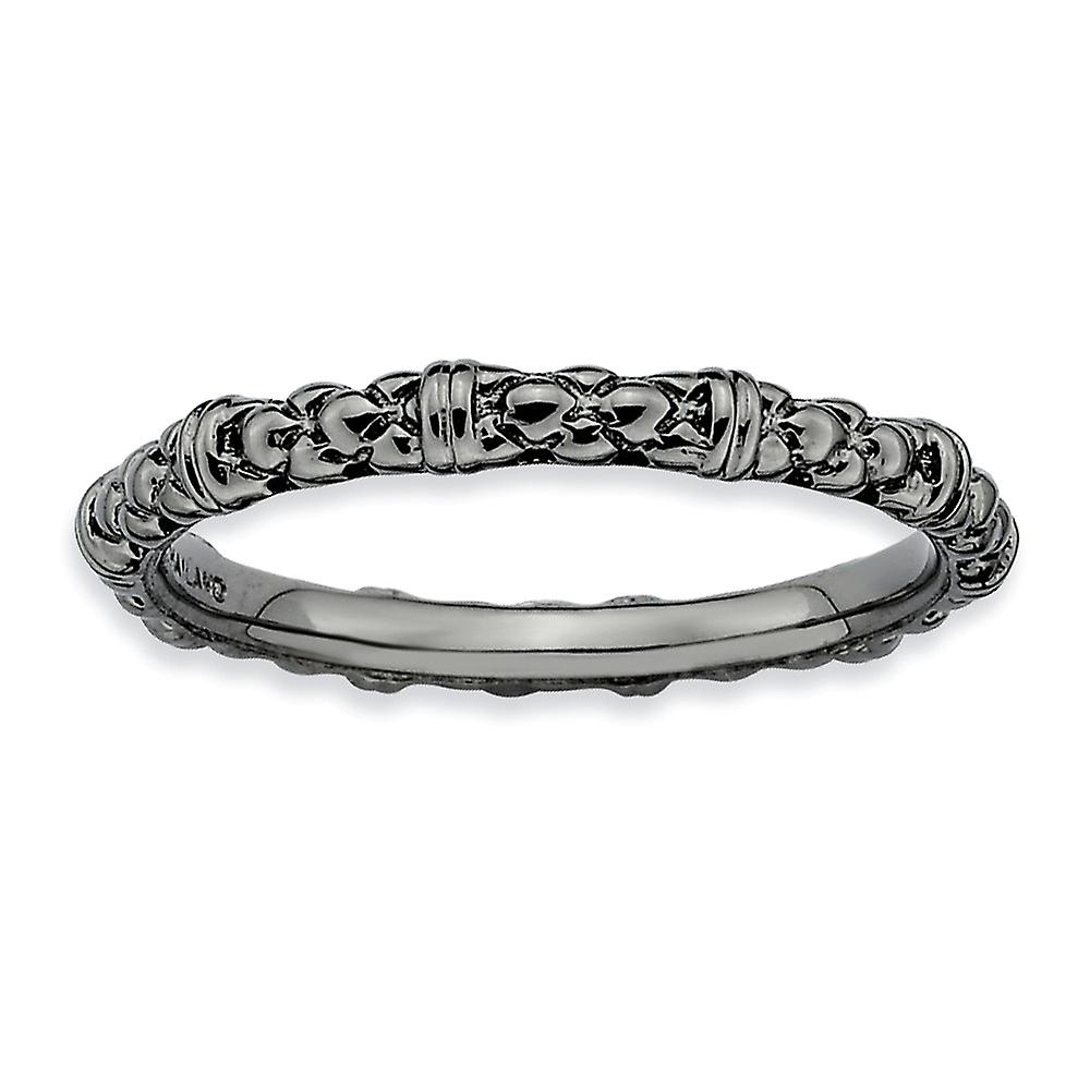 925 Sterling Silver Polished Patterned Ruthenium plating Stackable Black Plated Cable Ring-Stackable-Ring for Women - Ri