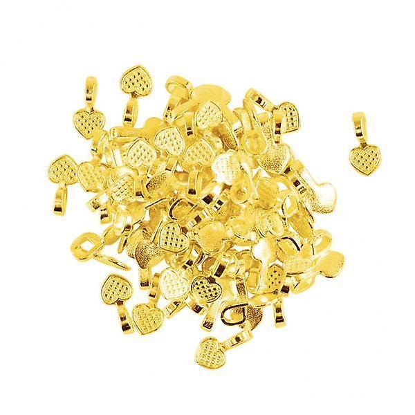3x100 Pieces Shiny Gold Heart Glue on Bails Setting For Necklaces Pendant