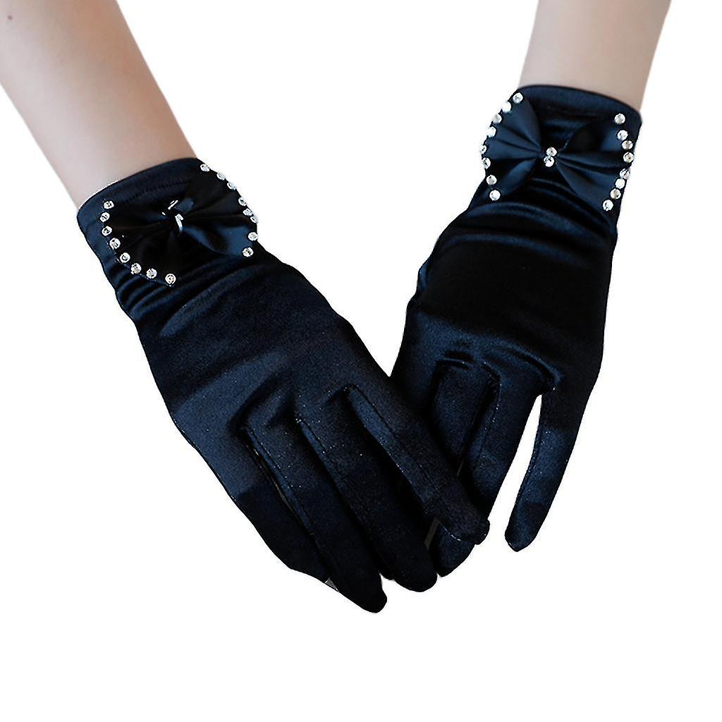 1920s Opera Party Satin Bowknot Full Finger Gloves Solid Color Dancing Mittens