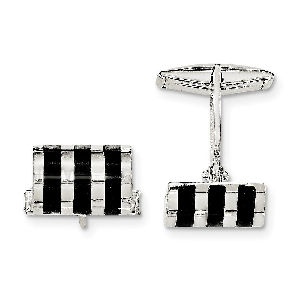 925 Sterling Silver Polished Simulated Onyx Cuff Links-Cuff Link for Men