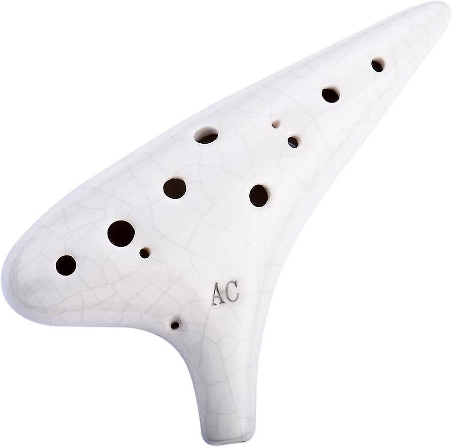 12 Hole Ceramic Ocarina - Alto C - With Protective Bag And White Ice-crack Songbook