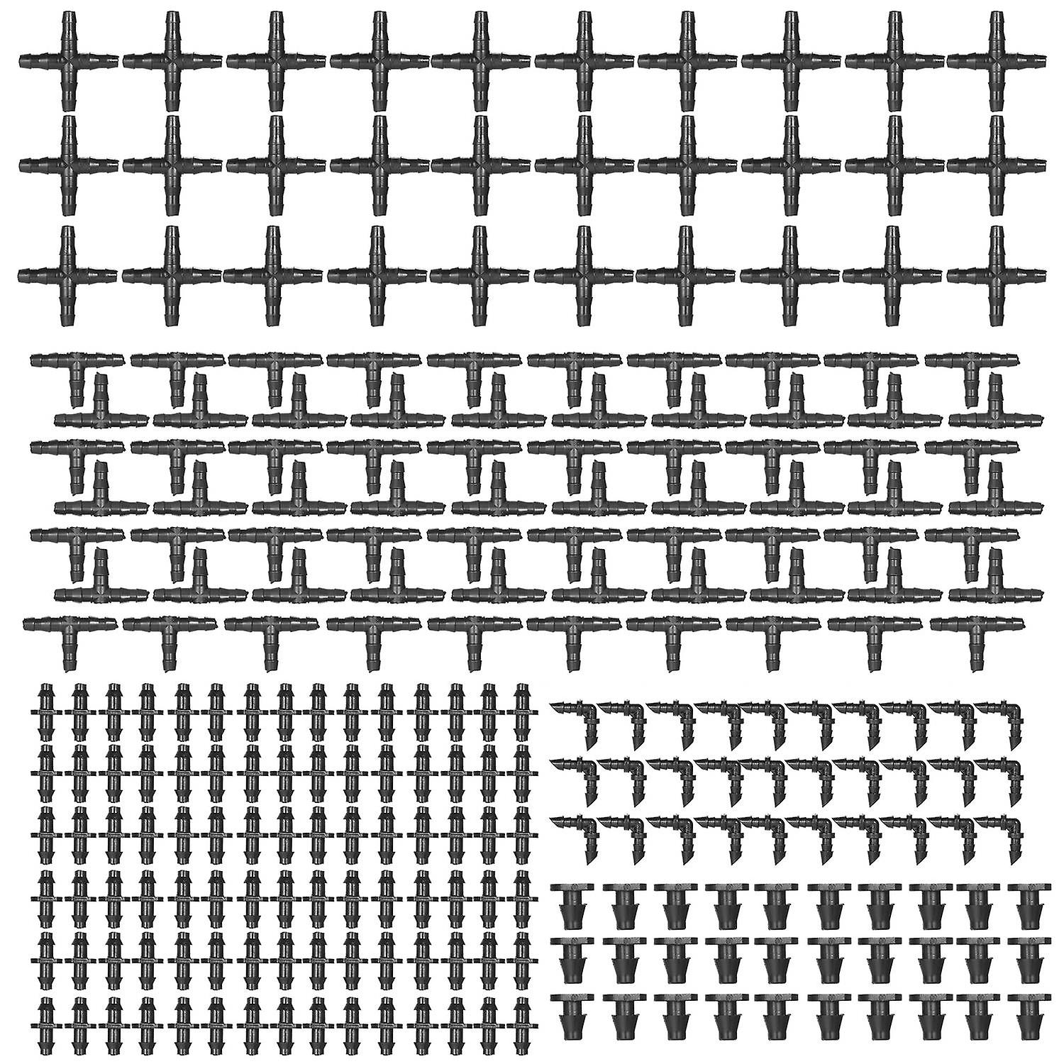 250 Pieces Irrigation Fitting Kit Drip Irrigation Barbed Connectors Compatible with 1/4 Inch Water H