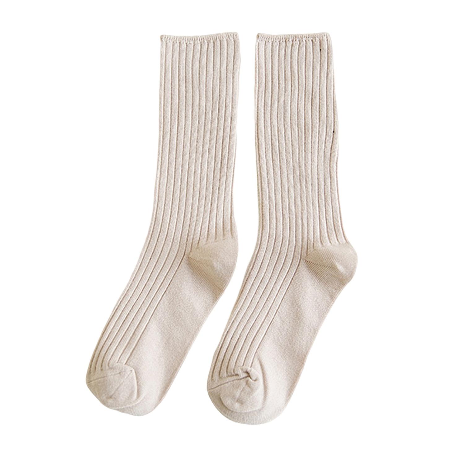 1 Pair Cotton Socks Thickened Ultra Soft Keep Warm Solid Color Autumn Winter Long Tube Knitting Pile