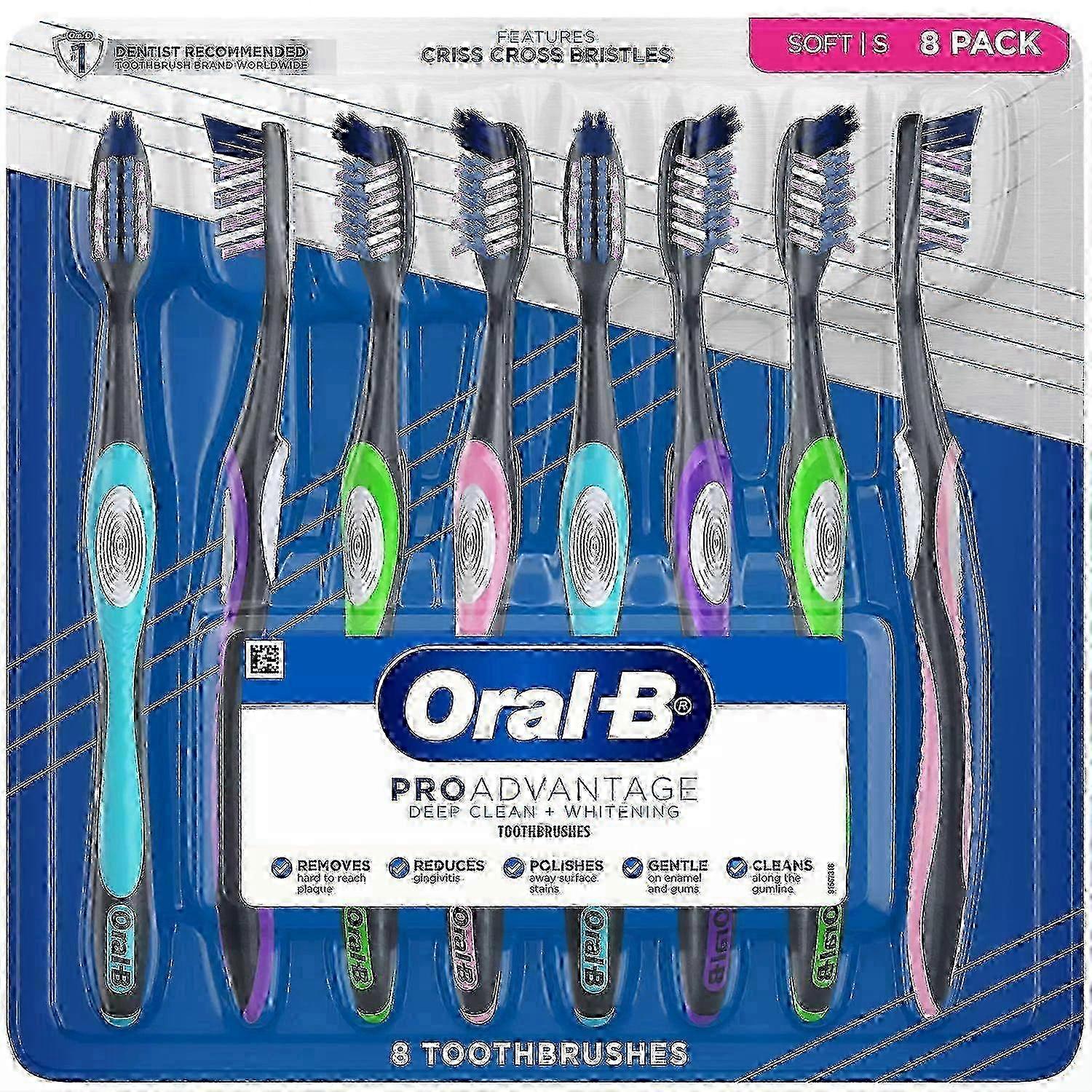 Oral-b Proadvantage 深层清洁 + 美白牙刷,软或中,8 片