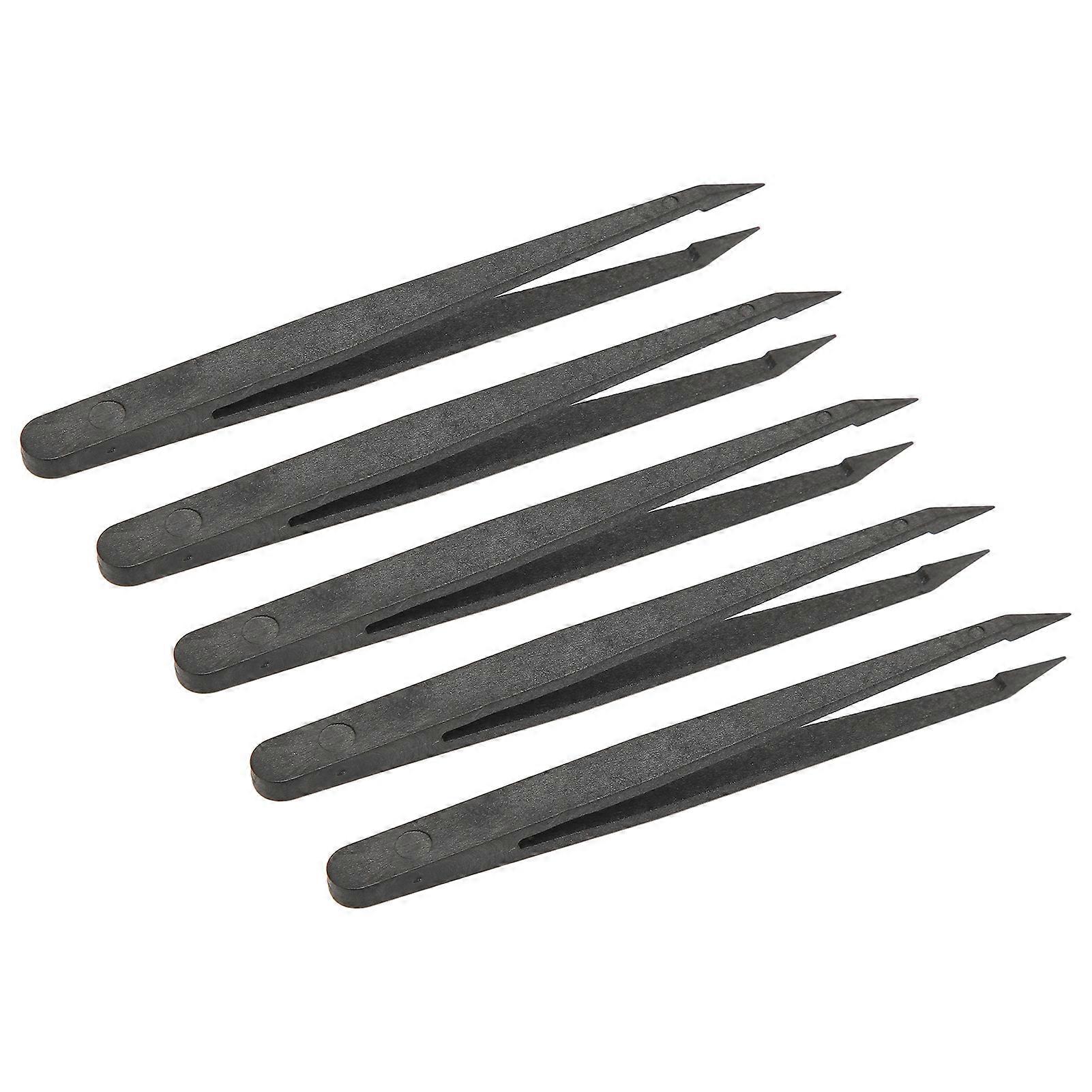 10pcs Anti Static Tweezer Plastic Material Glossy Lines Black Hearing Aid Tweezer for Electronics Laboratory Work 