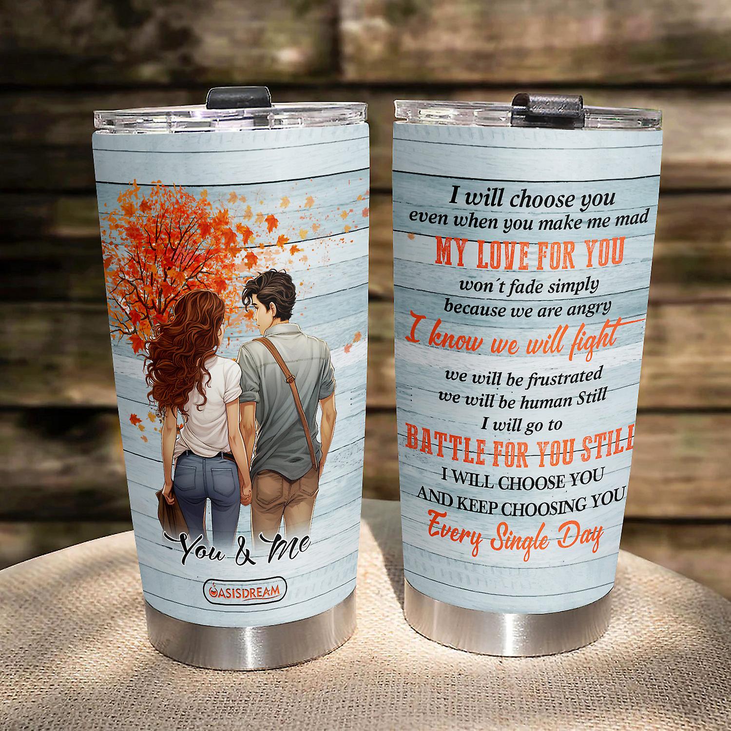 Oasisdream 20oz Stainless Steel You and Me Insulated Tumbler with Lid Gift for Lover