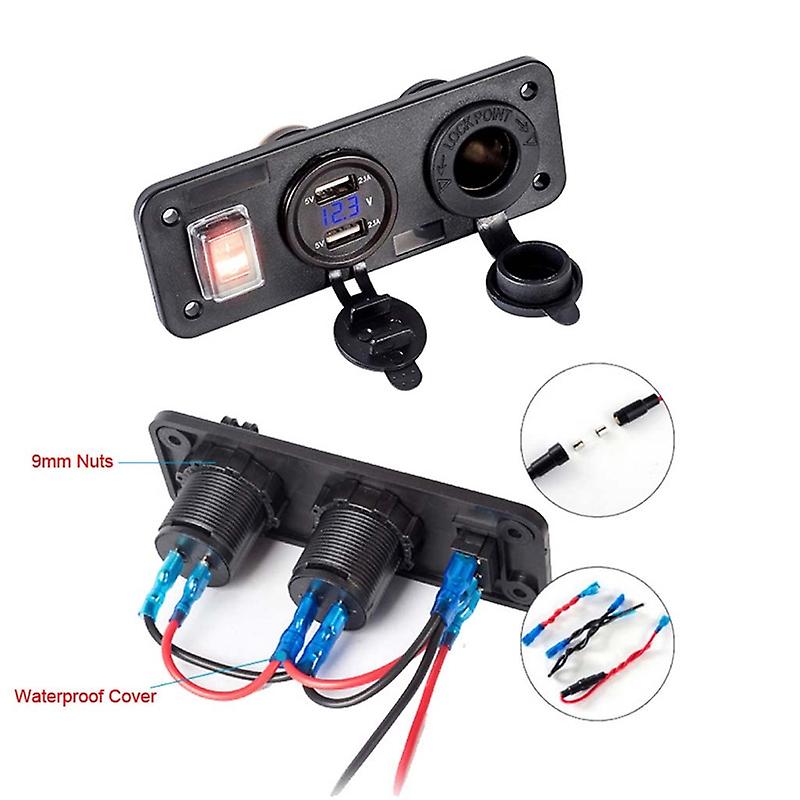 Auto Boot LKW 12V 24V 2 USB Ladegerät Voltmeter Schalter Zigarettenanzünder Steckdose mit blauer LED