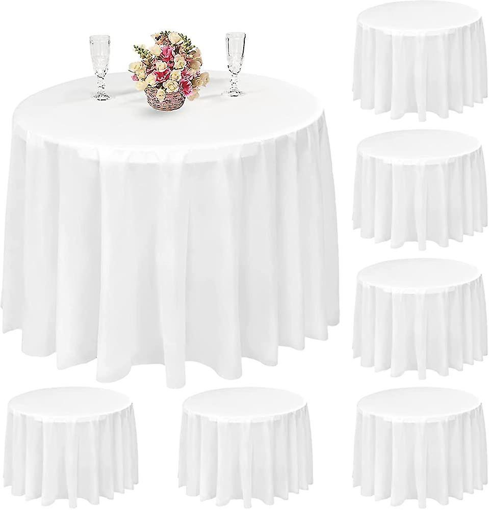 8 Pack  Round Tablecloth, 84 Inch White Disposable Table Covers Peva Waterproof Gift