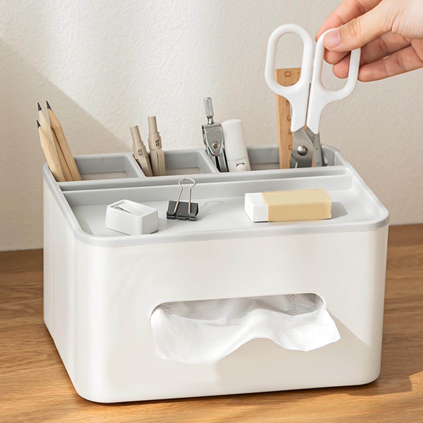 Tissue Box Holder Multifunctional Rectangular Tissue Box Cover with Remote Control Storage Compartment 