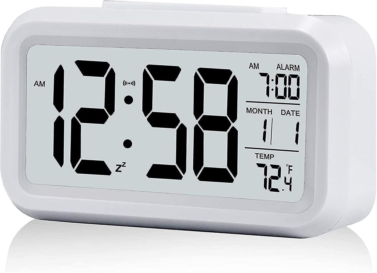 Silent alarm clock, battery powered digital alarm clock, bright display