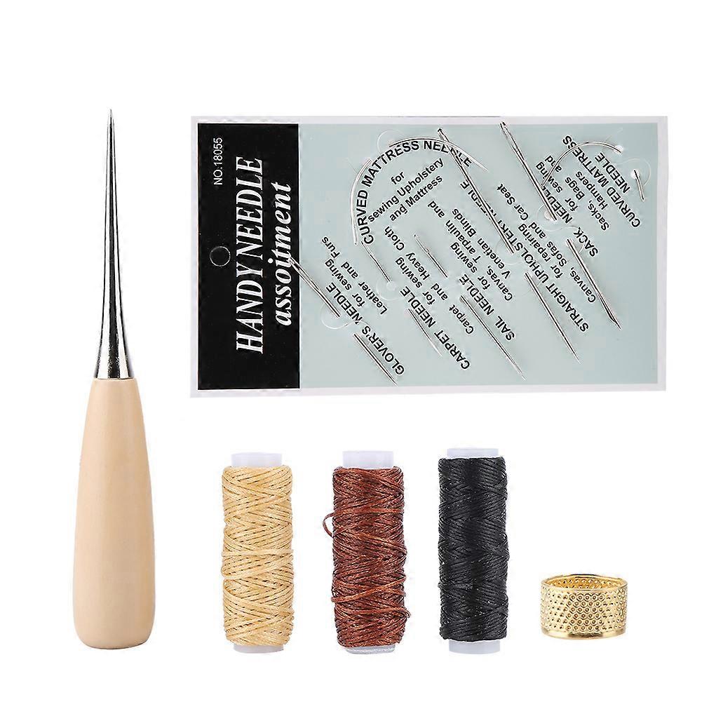 Diy Handwork Craft Leather Hand Sewing Tools Needle Thread Thimble Awl Kit
