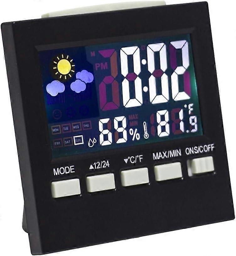 Digital Desk Clock - with LCD Display, Backlight, Time/Date/Week/Alarm Display, Temperature Humidity