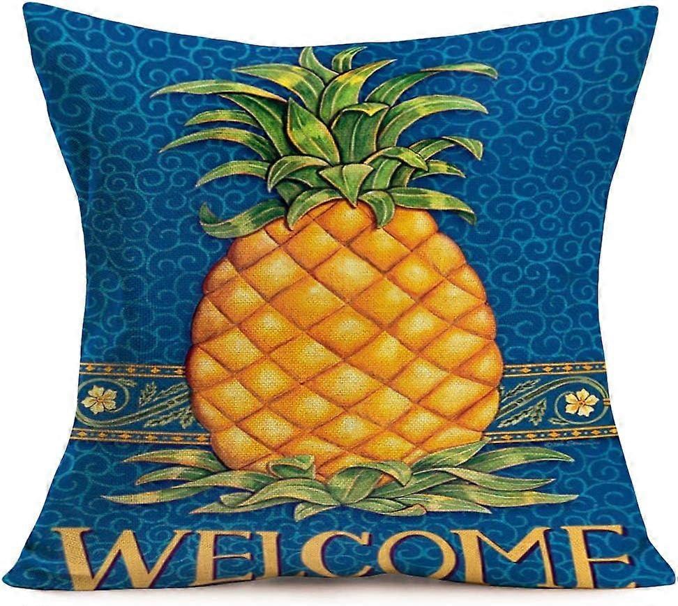 枕カバー夏カラフルフレッシュパイナップルトロピカルフルーツコットンリネンスロー枕カバークッションカバー屋外の家のソファソファ装飾的な正方形18