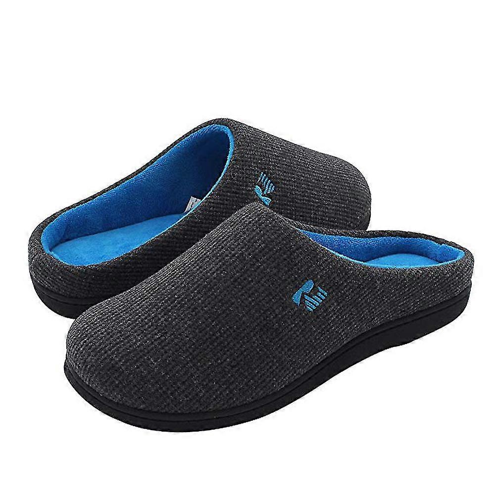 Menn og kvinner Innendørs Memory Foam Kasjmir Bomull veve høst og vinter Anti-slip tøfler-blå Grå-40-41