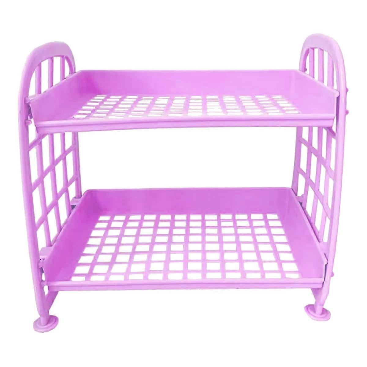 2 Layer Desktop Shelf Side Guardrail Design Foldable Double Layer Stacking Cosmetic Stationery Storage HolderPinkNEW8