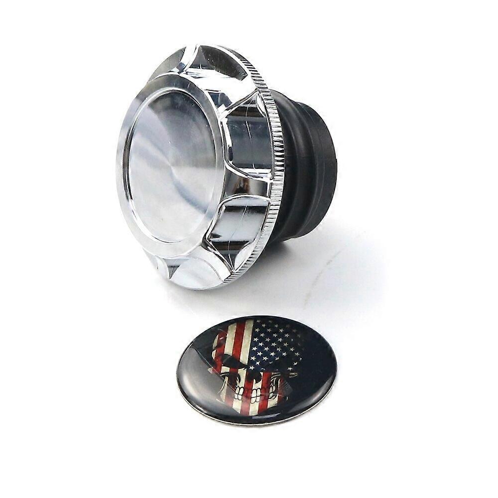 Goldfire CNC Aluminum Skull Gas Cap For Harley Sportster & Dyna - Chrome With Black Eyes - View #3