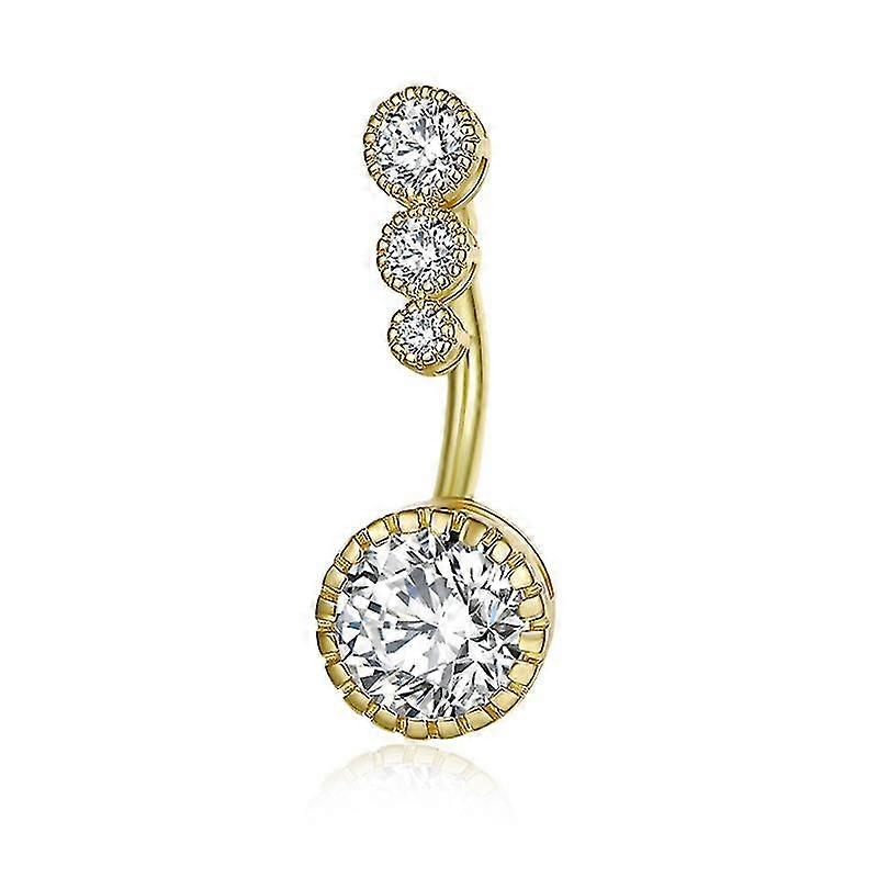 Belly Button Ring Round Crystal Copper Zircon Curved Barbell Belly Button Ring