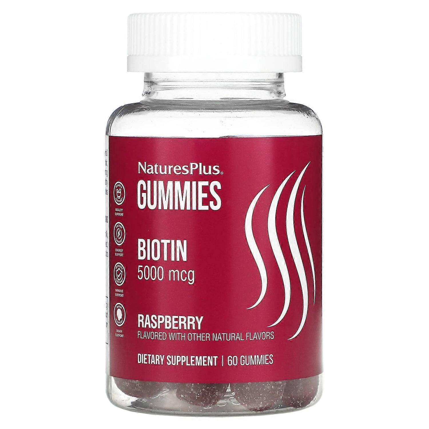 NaturesPlus, Biotin Gummies, Raspberry, 5,000 mcg, 60 Gummies
