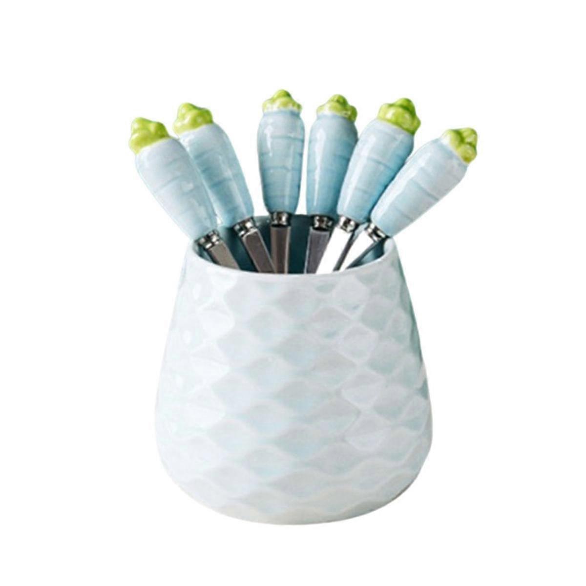 Cute Ceramic Jar Fruit fork Set 304 Stainless Steel Cake fork Home Party Dessert fork Cute Storage Jar Child Tableware C