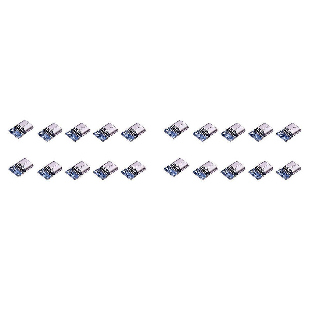 20 Pcs USB 3.1 Type C Connector 14 Pin Female Socket Receptacle Through Holes PCB 180 Vertical Shie