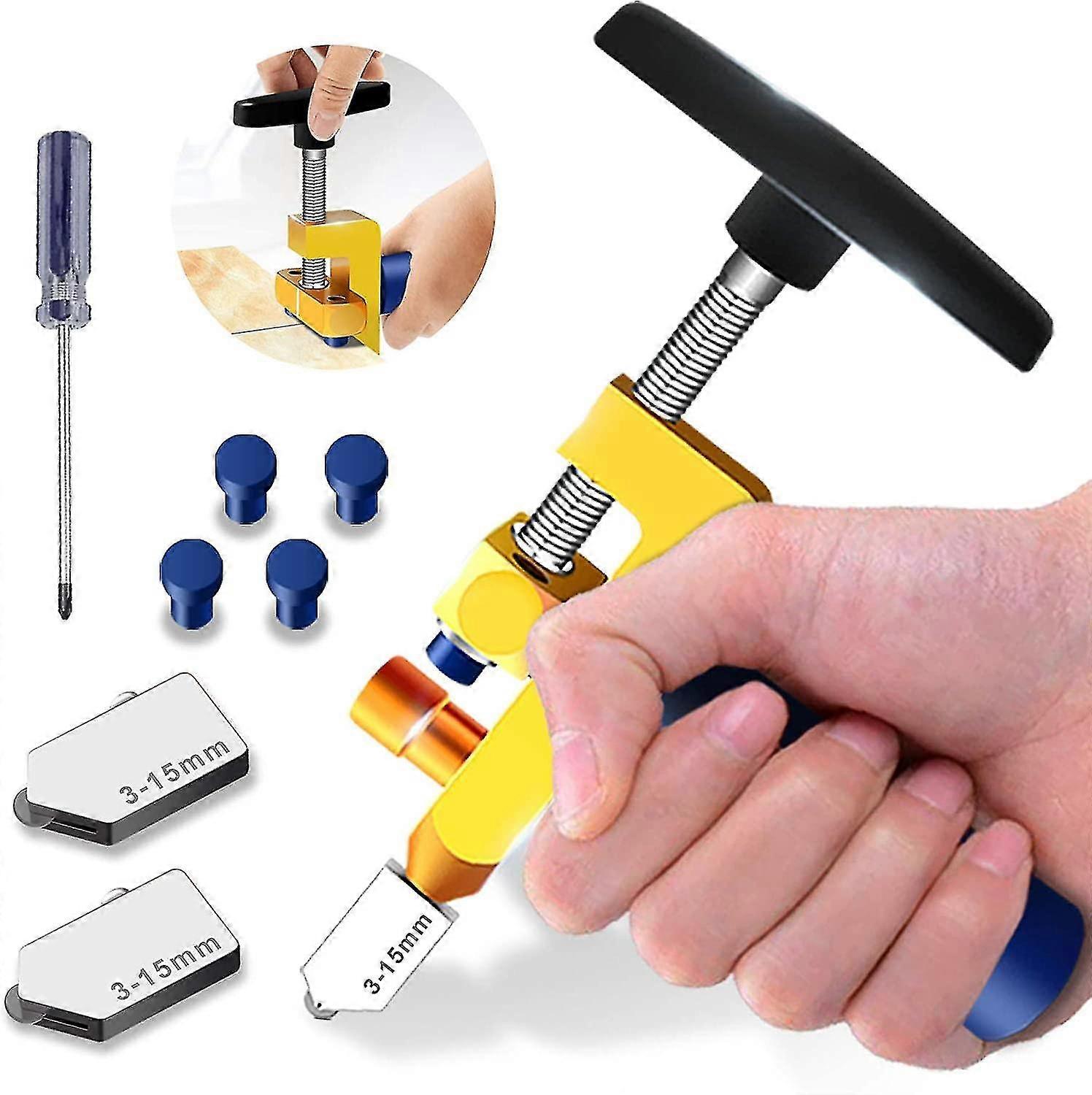 2024 2 In 1 Glass Cutter Tool Kit, Premium Quality 3mm-15mm Glass Cutting Tool For Glass/mirror/stained Glass Cutting With 2 Extra Heads, 4 Pressure B
