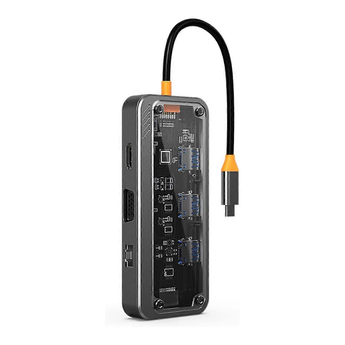 10 in 1 USB C Laptop Docking Station 100W Multiport Transparent USB C Hub Dock for , /Pro
