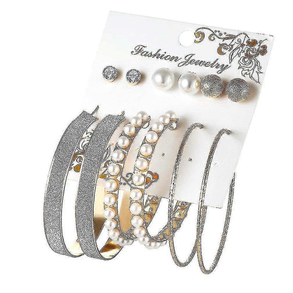 hmwy-6 pairs ear studs set artificial pearl frosted big circle earrings for daily use