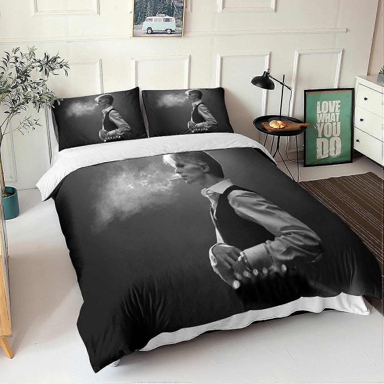 Pieces David Bowie påslakan Set D Rock 'n' Roll Singer Print Sängkläder Täcke Påslakan, Ultra Mjuk Allergivänlig Mikrofiber Dubbel 135 * 200 CM