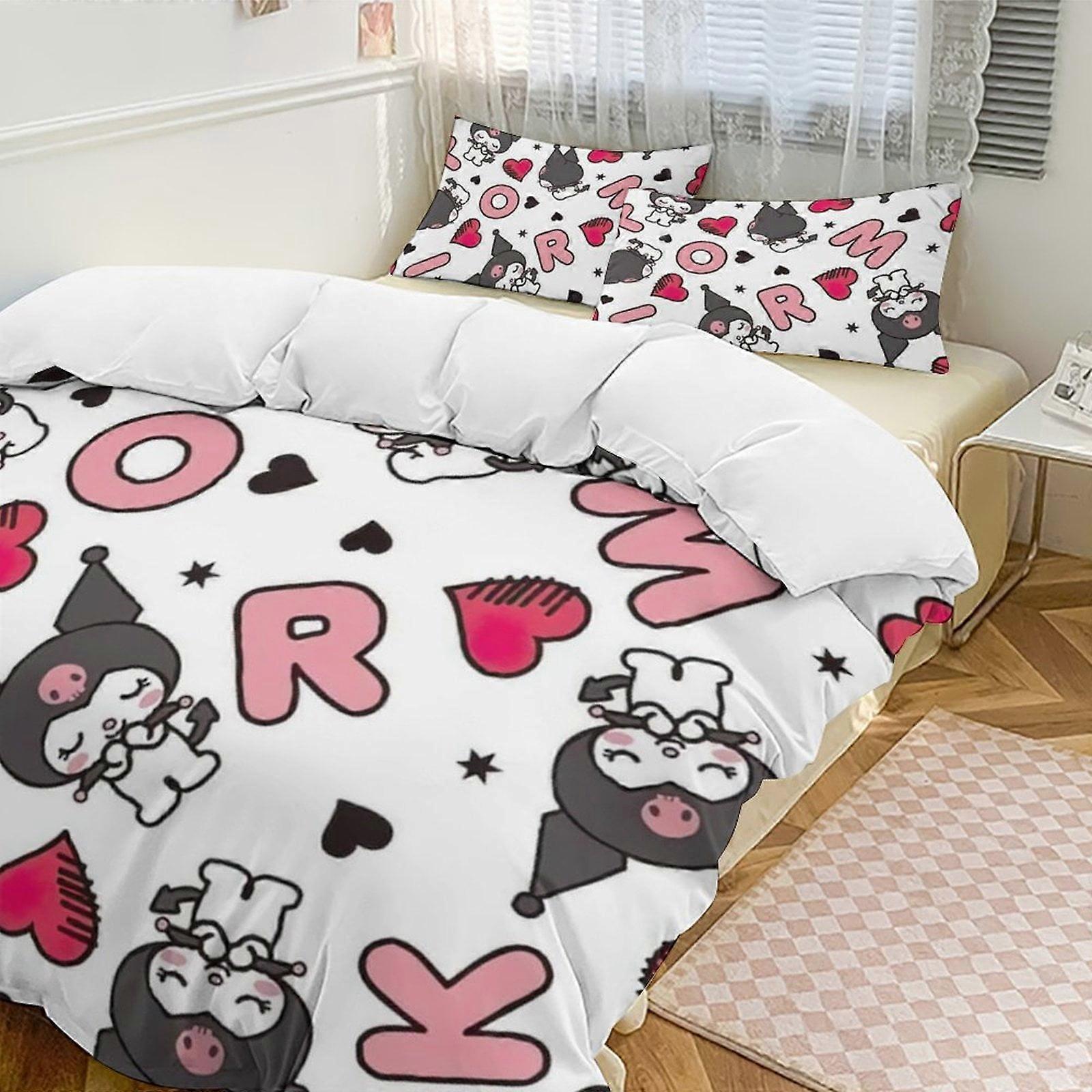 v25 Kuromi Parure de lit simple 3 pièces en microfibre io25 résistante à la décoloration