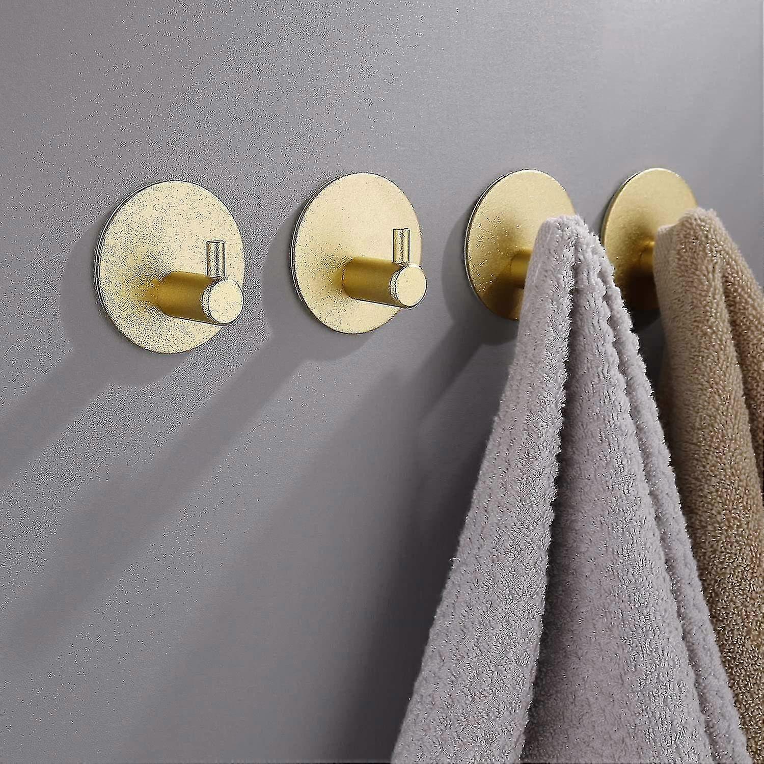 Bathroom Hooks Self-Adhesive Gold - 4 Pack Towel Hooks Wall Hooks Clothes Hooks Strong Adhesive 4.5*-Yvan