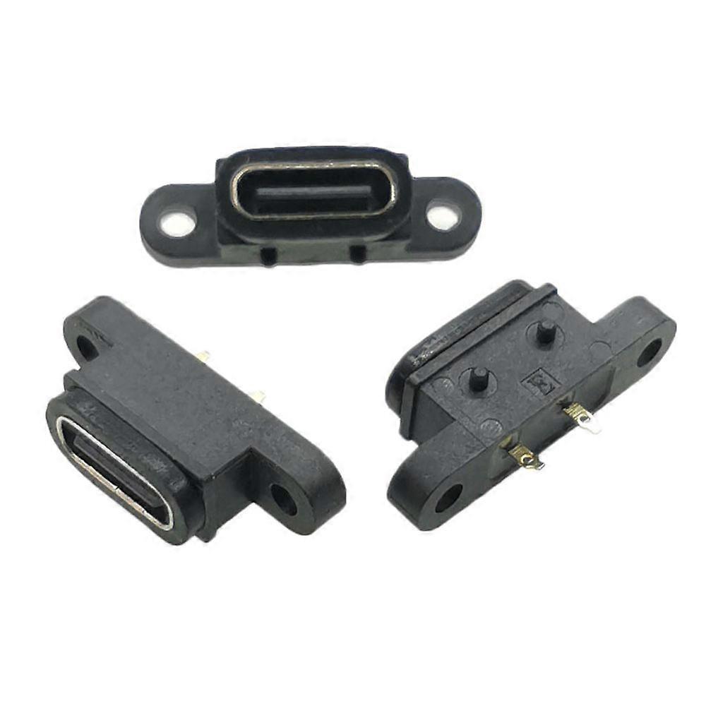 TYPE C 2 Pin Waterproof Female USB C Socket Port With Screw Hole Fast Charge Charging Interface 180 degree USB Connector
