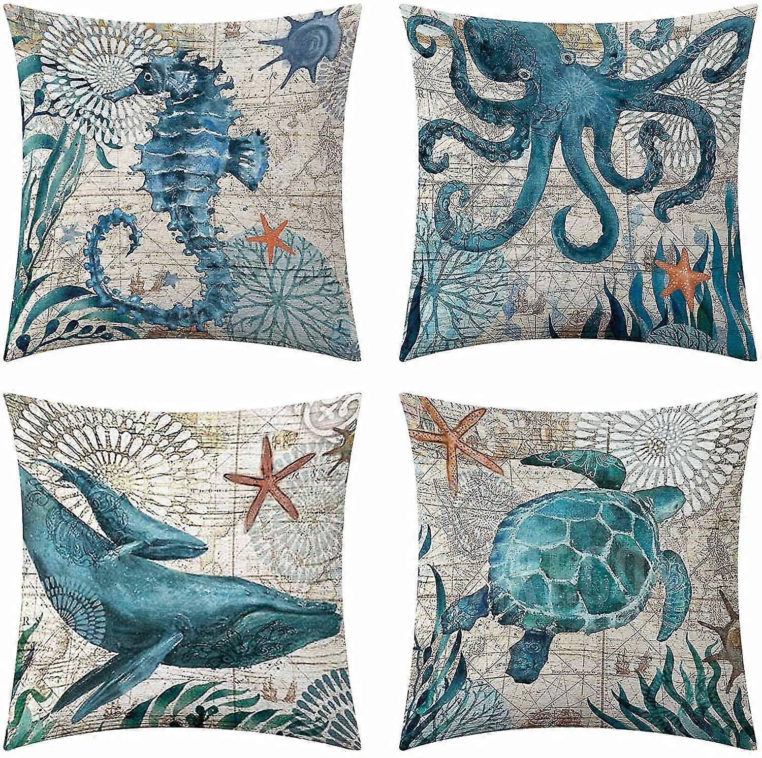 Mediterranean Style Throw Pillow Case, Cushion Covers,4pcs,18x18 Inch